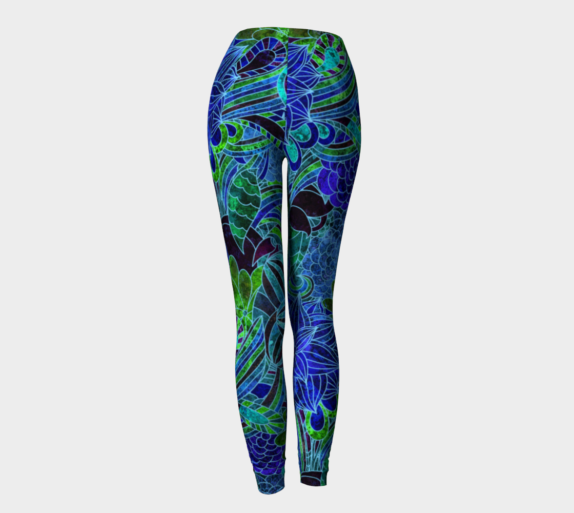 Blue Green Floral Pattern Leggings