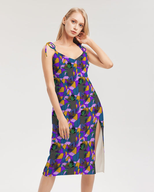 Frankenstein Pattern Women's Tie Strap Split Dress