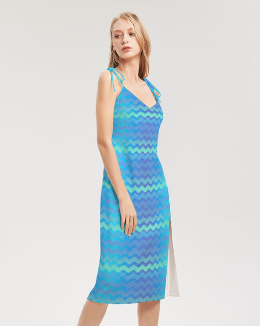 Mermaid Stripes Women's Tie Strap Split Dress