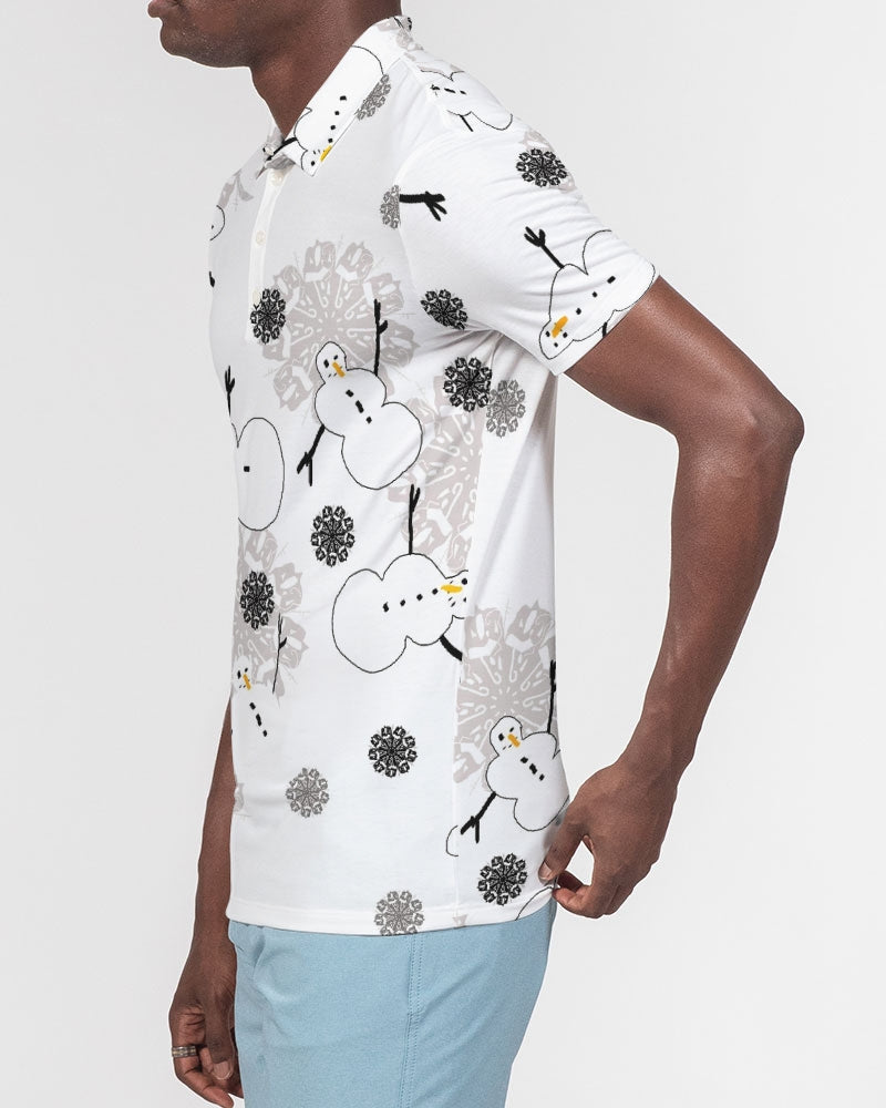 Snowman Pattern Men's Slim Fit Short Sleeve Polo