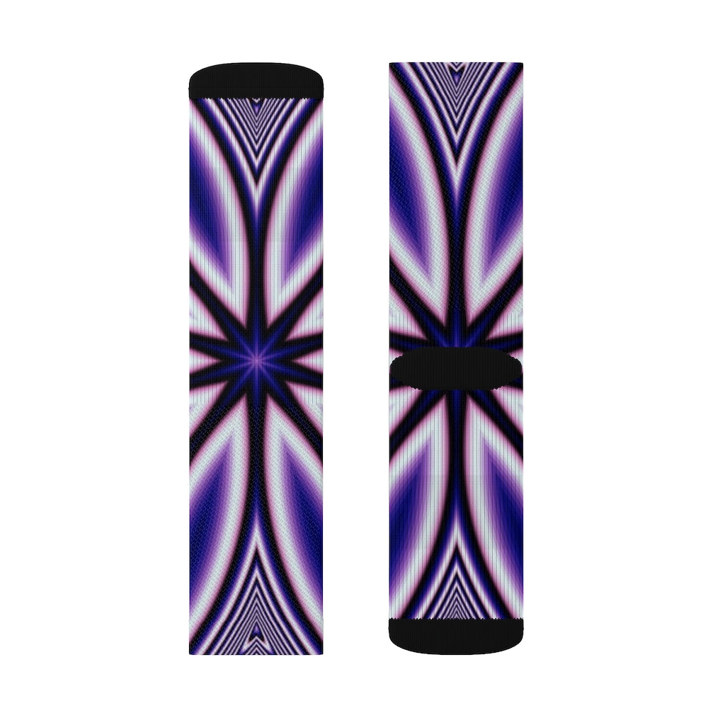 Blue Fractal Flower Kaleidoscope Sublimation Socks