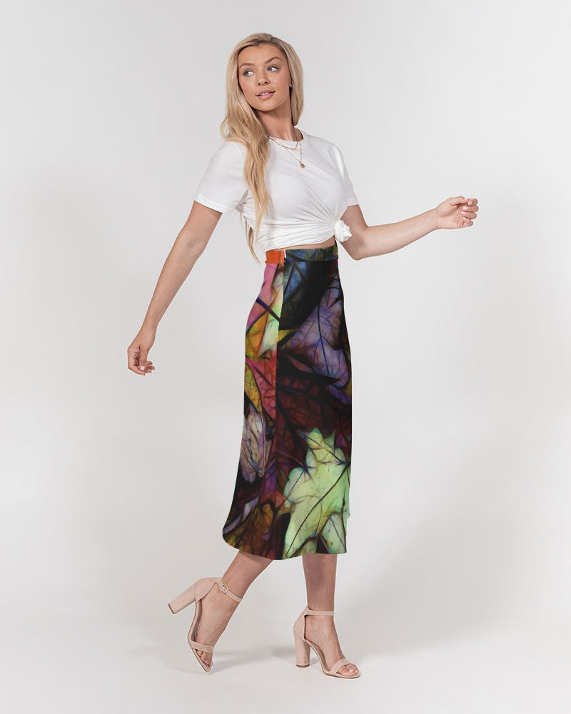 Fall Leaves Abstract Women's A-Line Midi Skirt