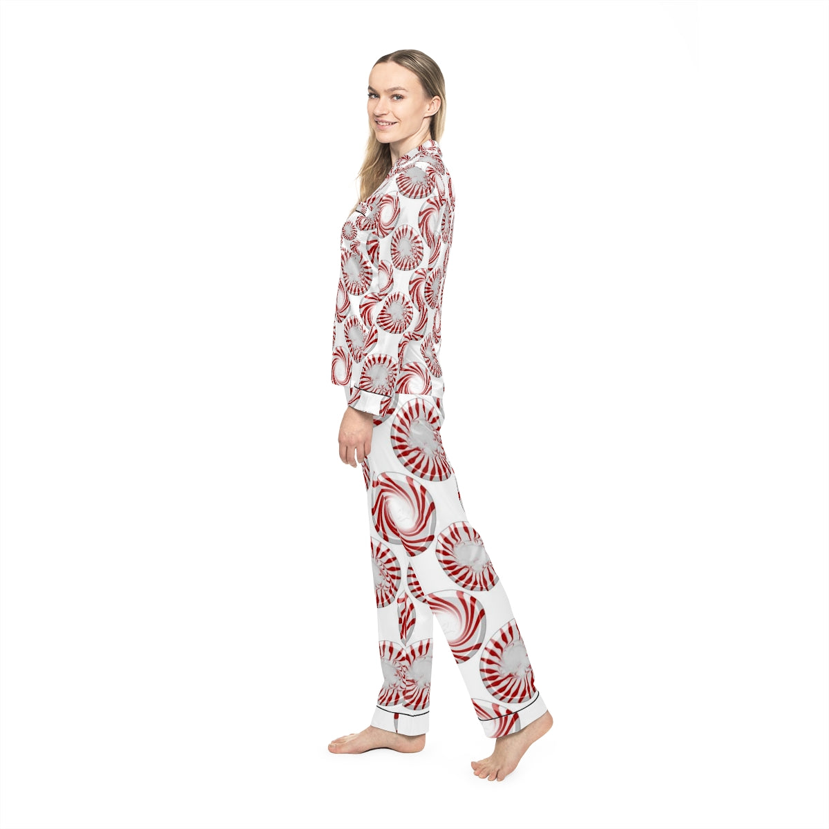 Peppermint Candy Dots Women's Satin Pajamas (AOP)