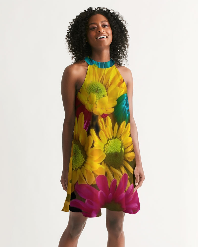 Bright Spring Daisies Women's Halter Dress
