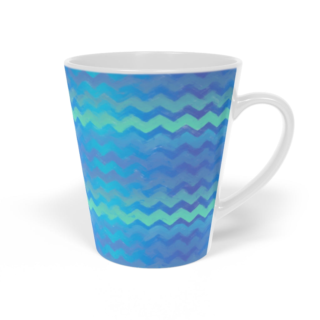 Blue Green Mermaid Chevron Latte Mug, 12oz