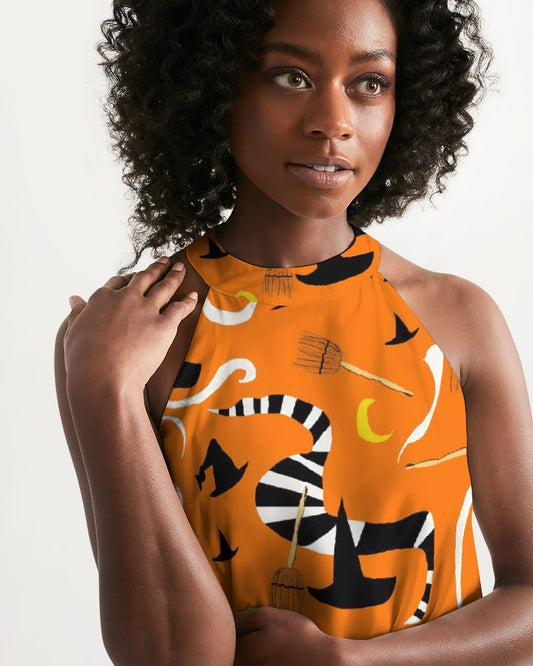 Witch Hats and Brooms Women's Halter Dress