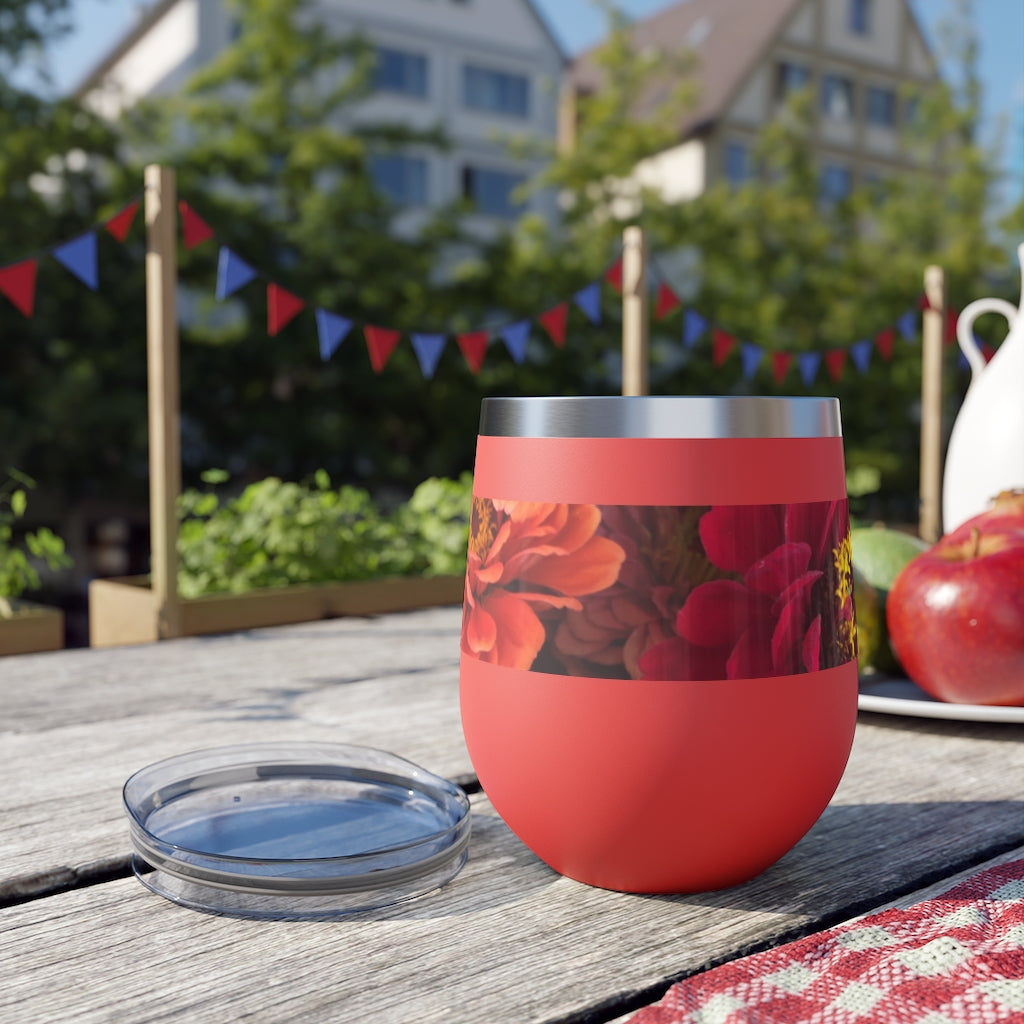 Peach and Pink Zinnias Copper Vacuum Insulated Cup, 12oz