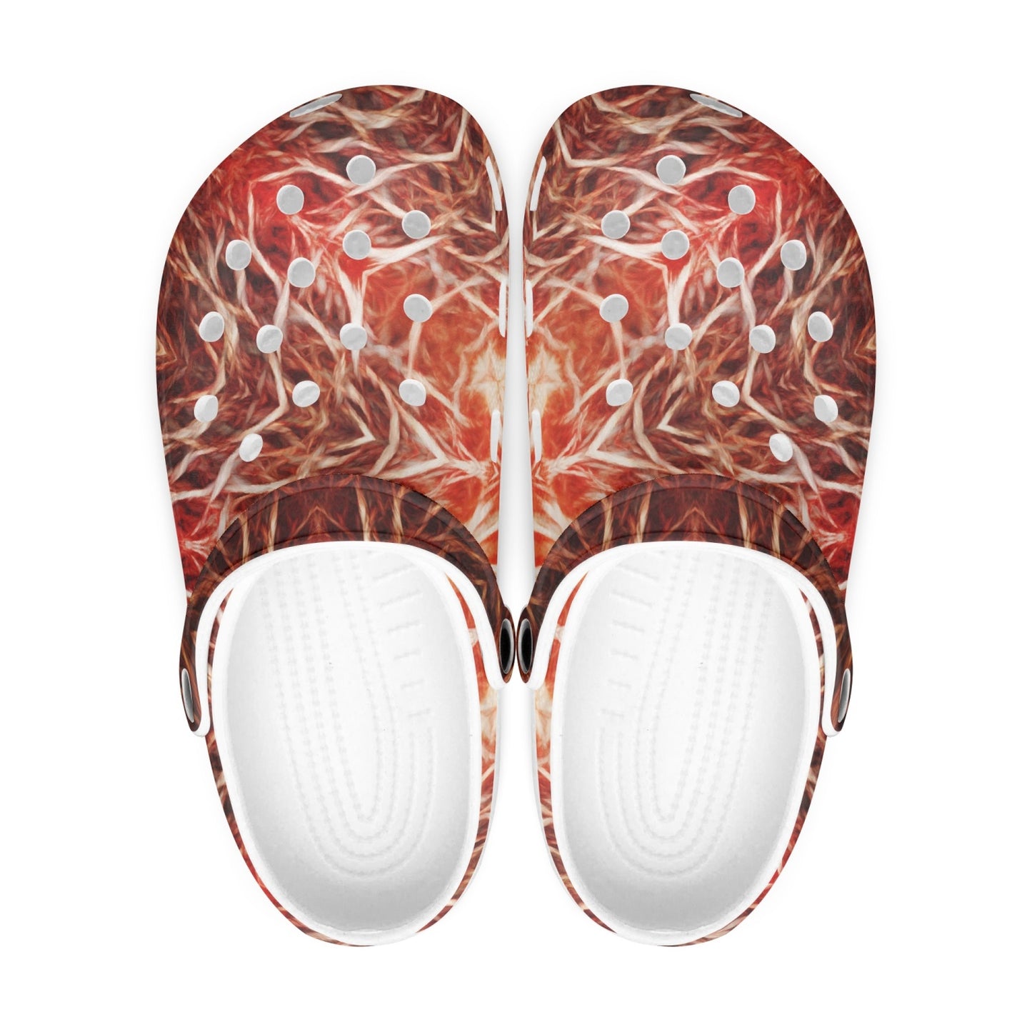 Red Plasma Kaleidoscope 413. All Over Printed Clogs