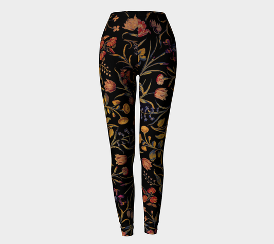 Medieval Flowers on Black Leggings
