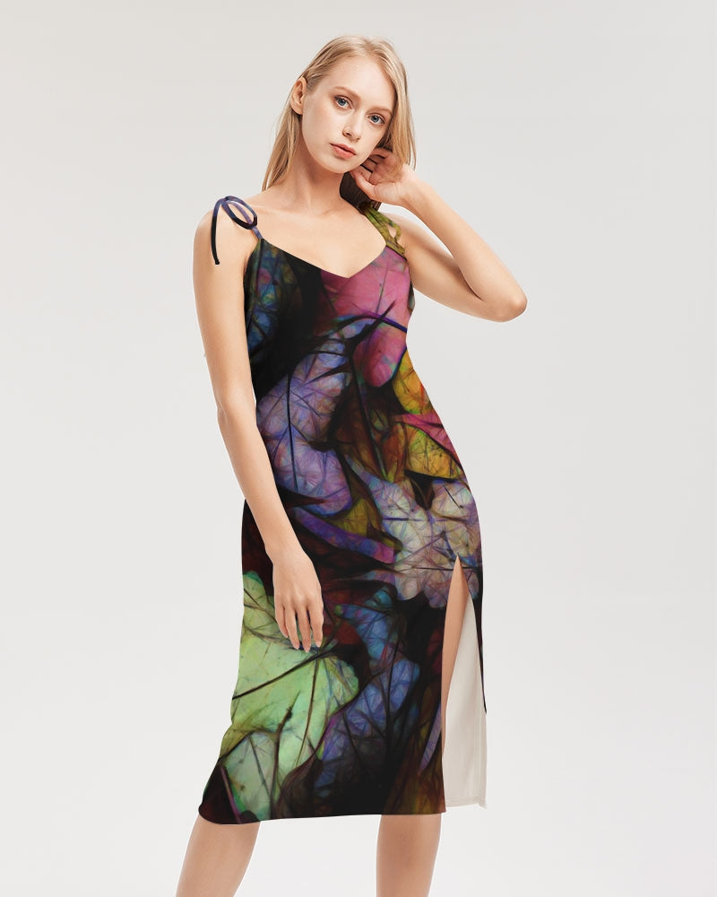 Fall Leaves Abstract Women's Tie Strap Split Dress