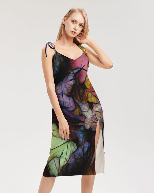 Fall Leaves Abstract Women's Tie Strap Split Dress