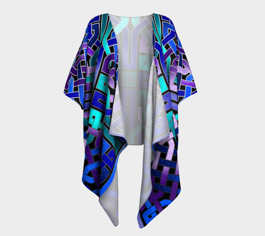 Blue Celtic Knot Square Draped Kimono
