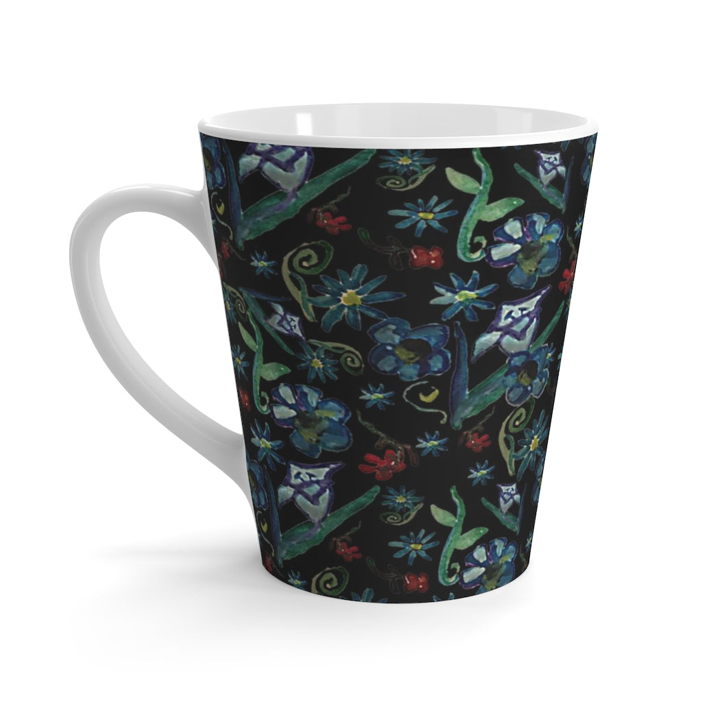 Watercolor Flowers On Black Latte mug