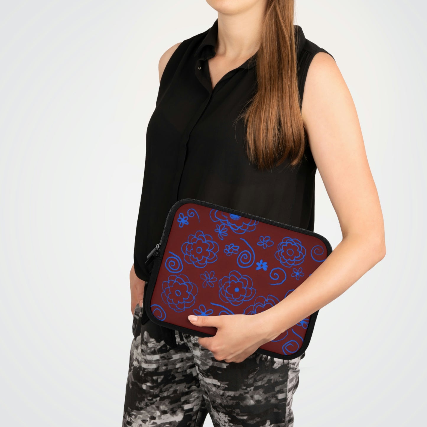 Blue Flower Drawing Laptop Sleeve