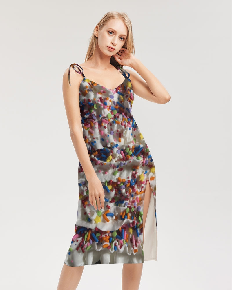 Rainbow Sprinkles On Whipped Cream Women's Tie Strap Split Dress