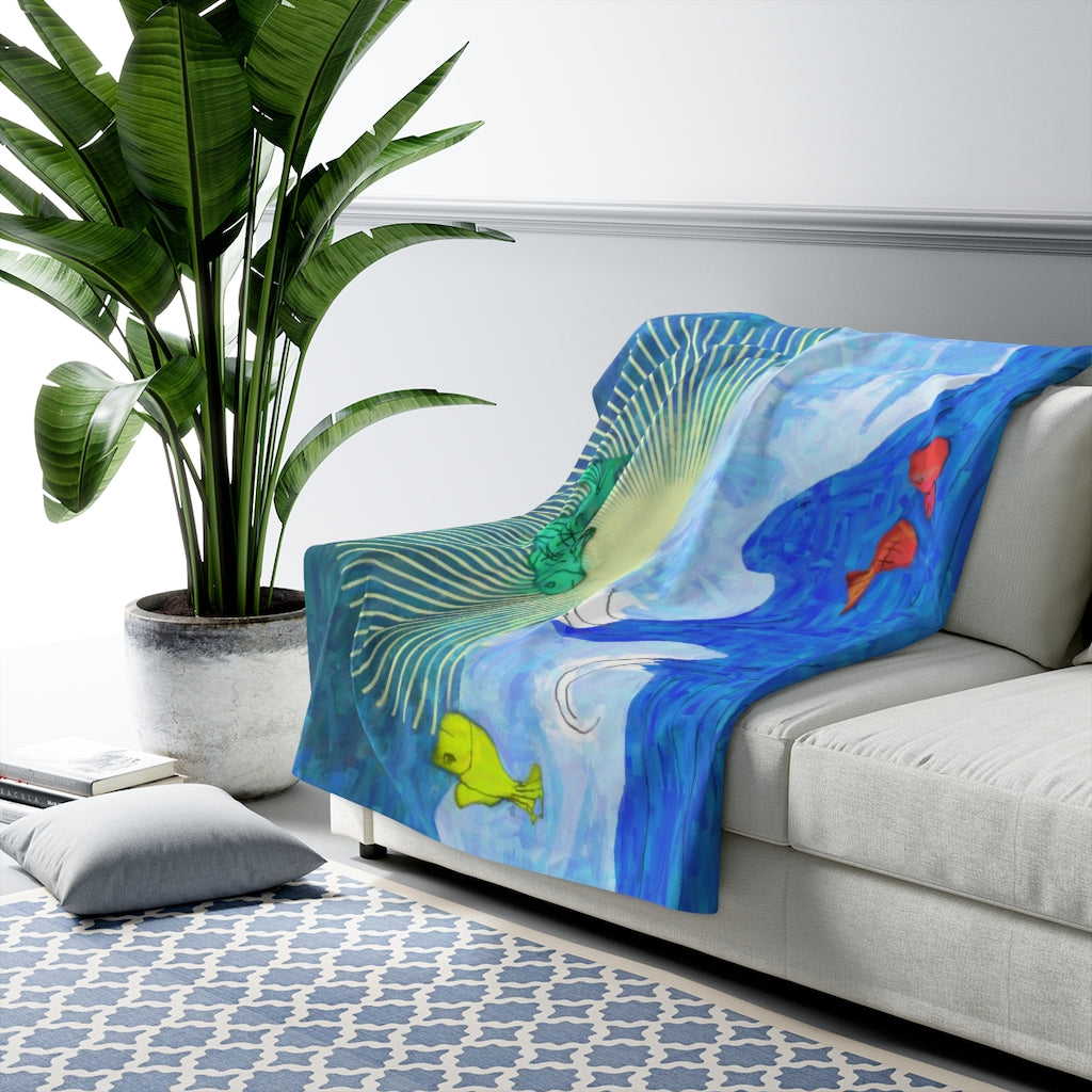 Jumping Fishies Sherpa Fleece Blanket