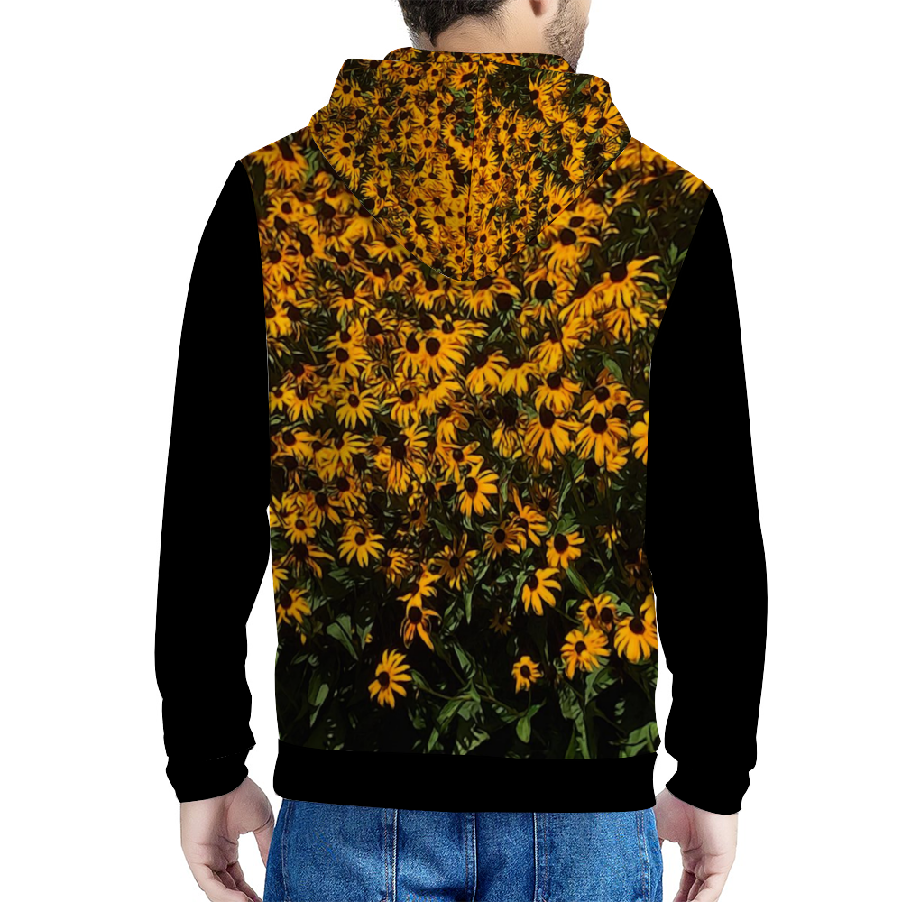 Yellow Flower Hooded Sweatshirt All Over Print Jackets with Plush