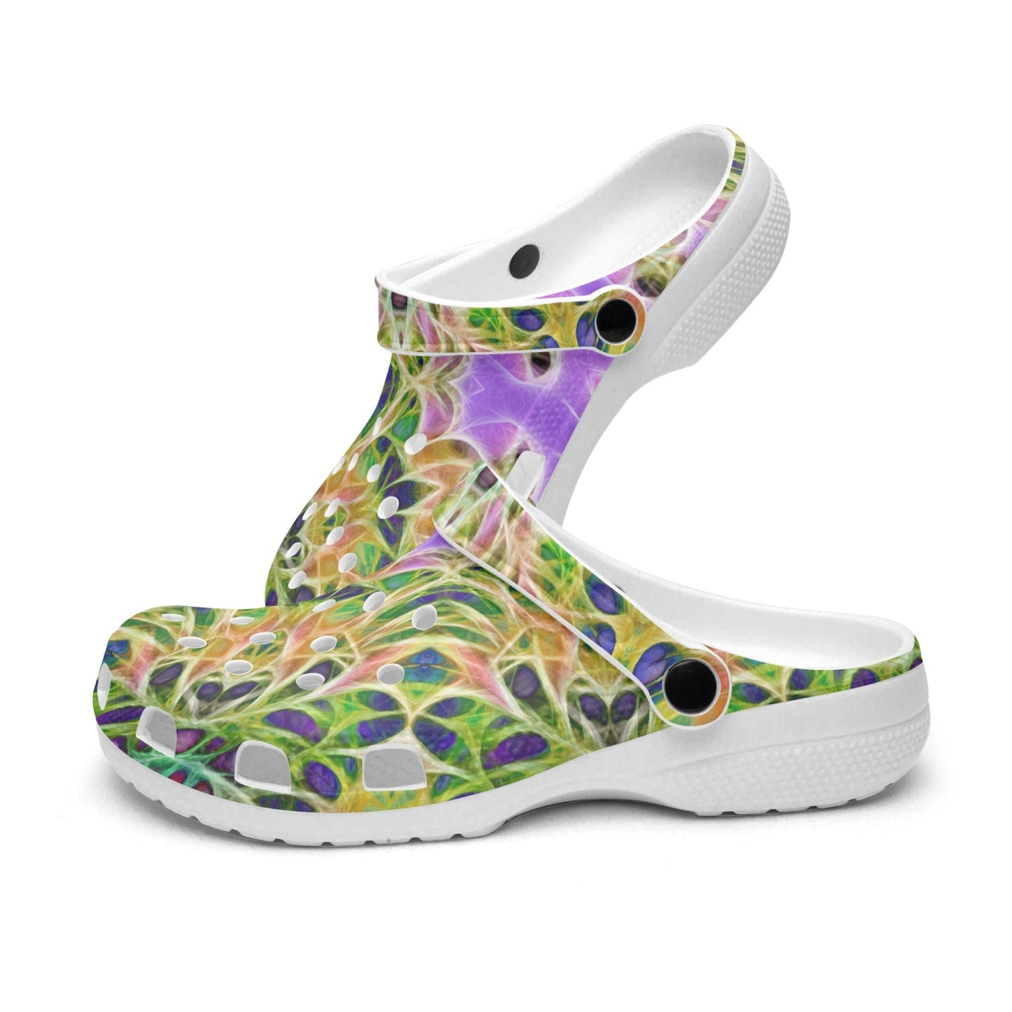 Green and Purple Kaleidoscope 413. All Over Printed Clogs