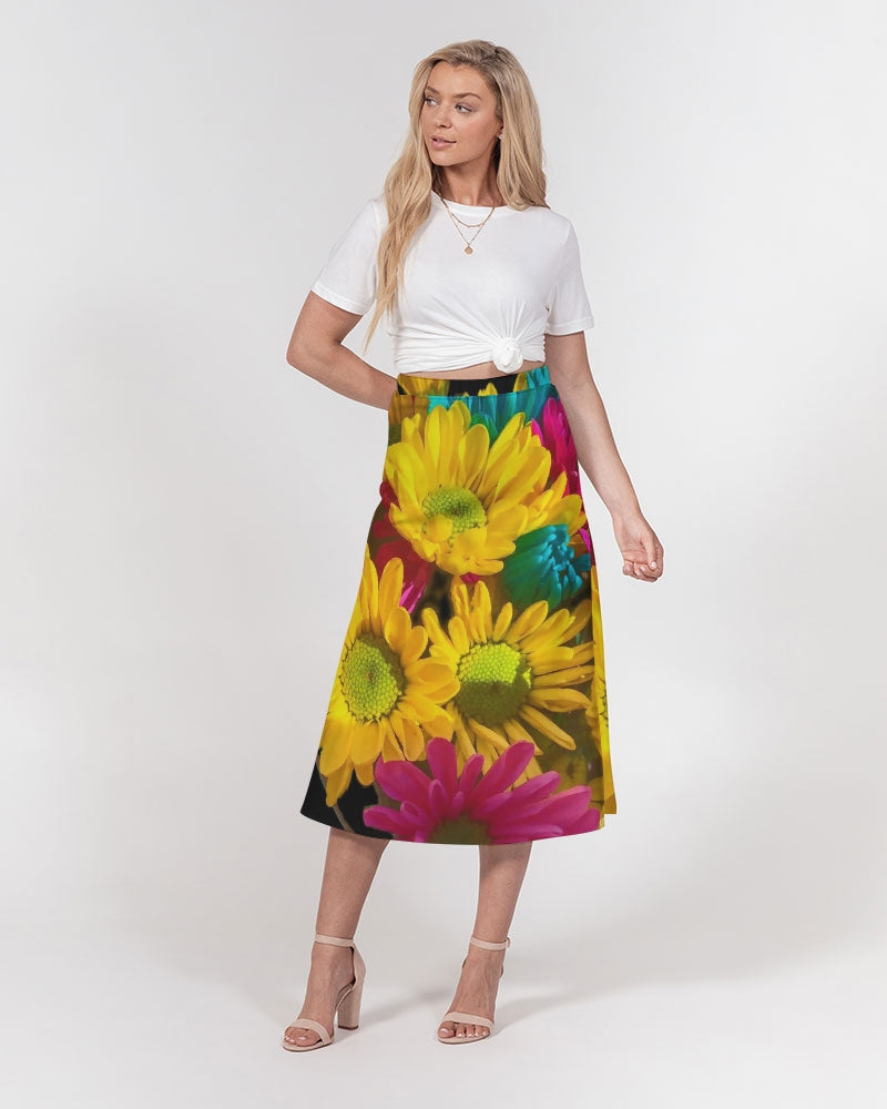 Bright Spring Daisies Women's A-Line Midi Skirt