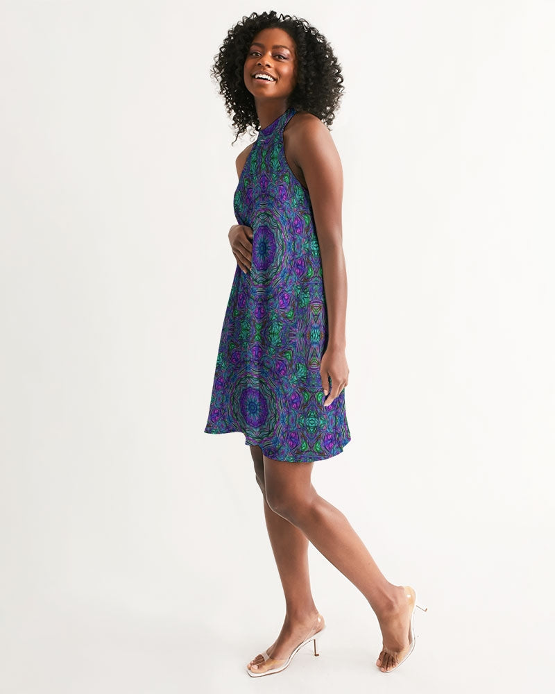 Blue Green Purple Kaleidoscope Women's Halter Dress