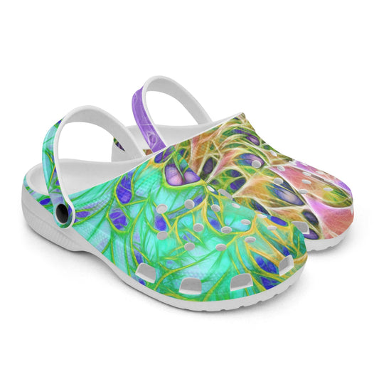 Abstract Peacock Chrysanthemum 413. All Over Printed Clogs