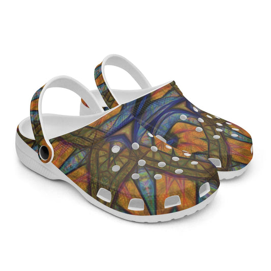 Blue Orange Sketch Kaleidoscope 413. All Over Printed Clogs