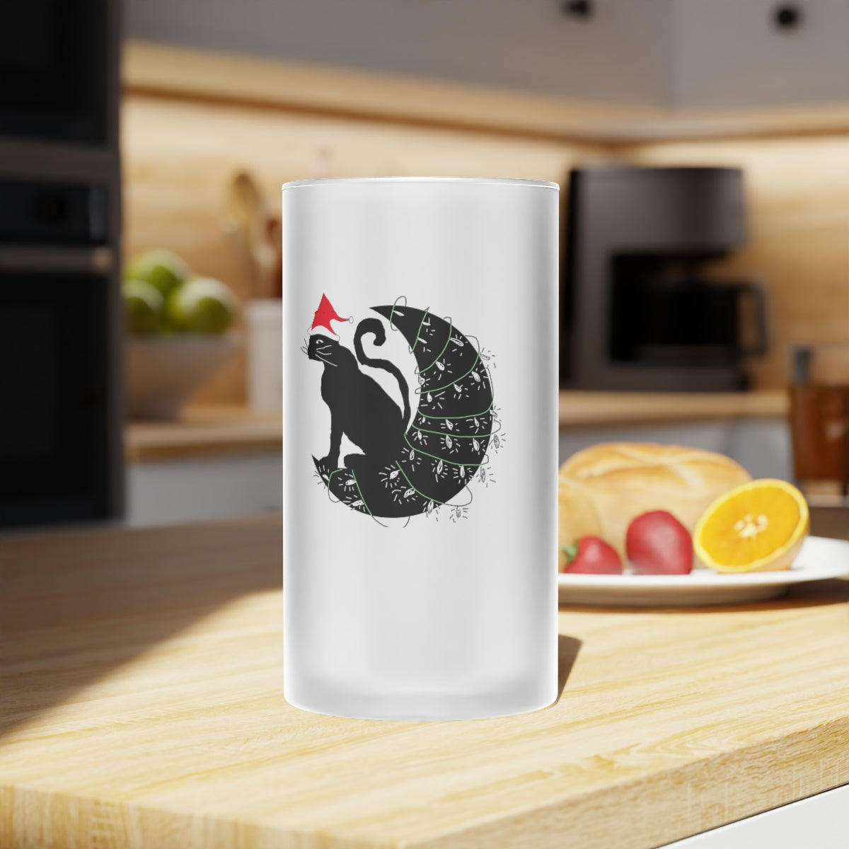 Christmas Cat On The Moon Frosted Glass Beer Mug
