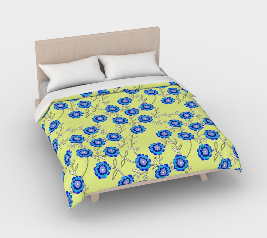Blue Flowers On Yellow Duvet Cover