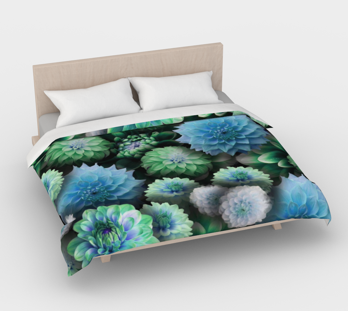 Blue Green Dahlias Duvet Cover