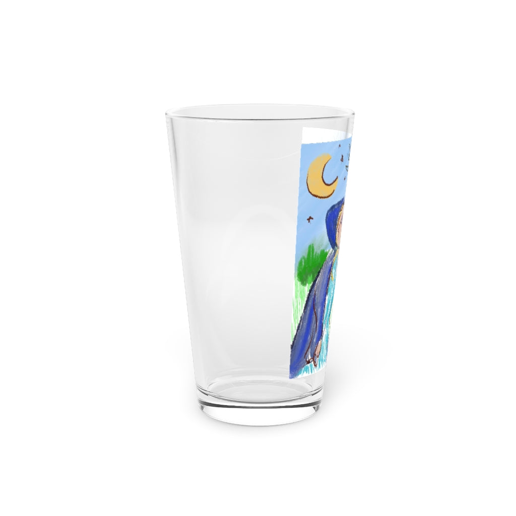 Hooded Woman Carrying Bread Pint Glass, 16oz
