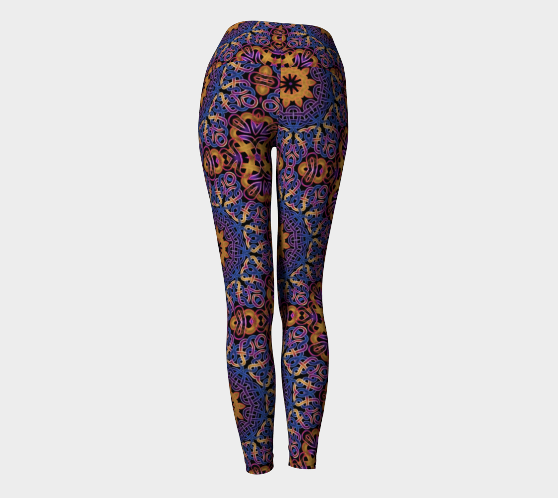 Blue Gold Celtic Kaleidoscope Yoga Leggings