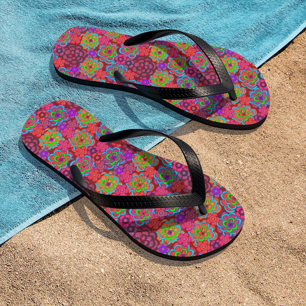 Pink Striped Flower Pattern Unisex Flip-Flops