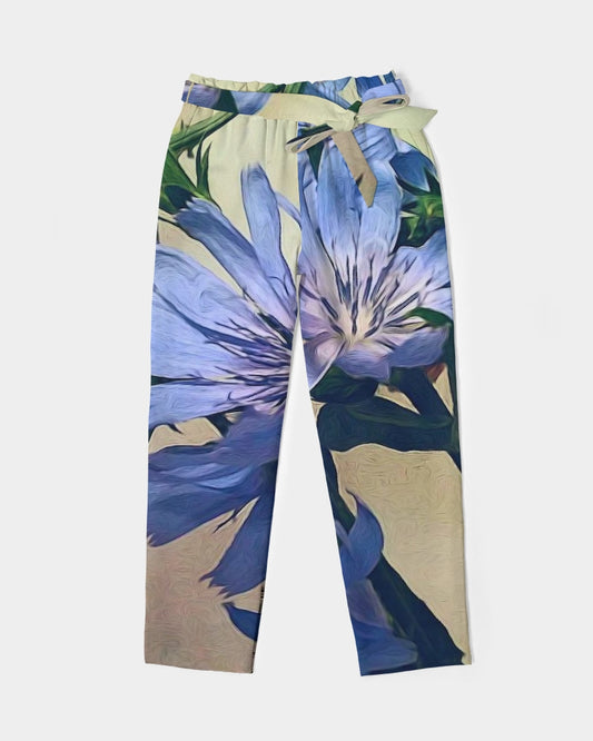 Blue Wildflowers Women's Belted Tapered Pants