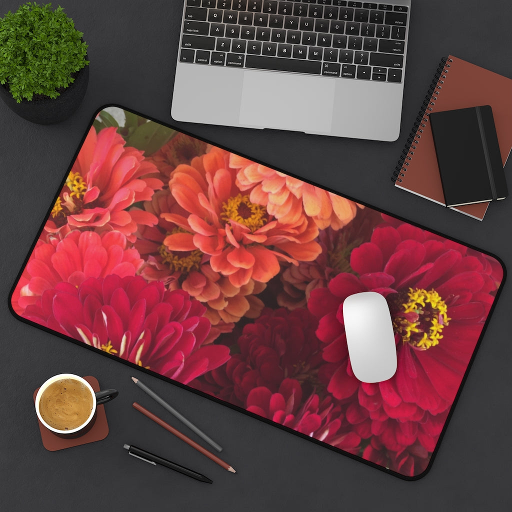 Peach and Pink Zinnias Desk Mat