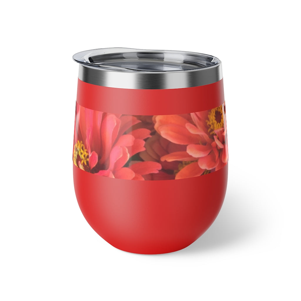 Peach and Pink Zinnias Copper Vacuum Insulated Cup, 12oz