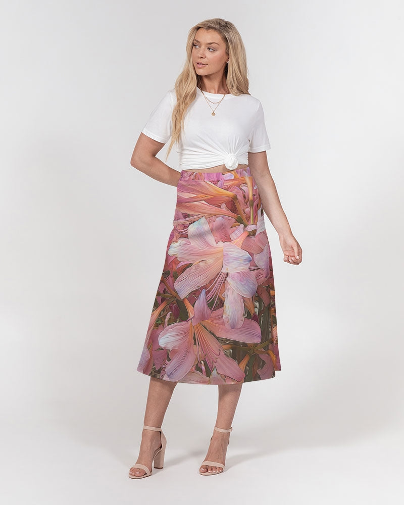 Pink Amaryllis Women's A-Line Midi Skirt