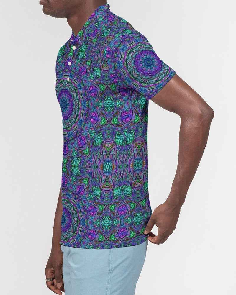 Blue Green Purple Kaleidoscope Men's Slim Fit Short Sleeve Polo