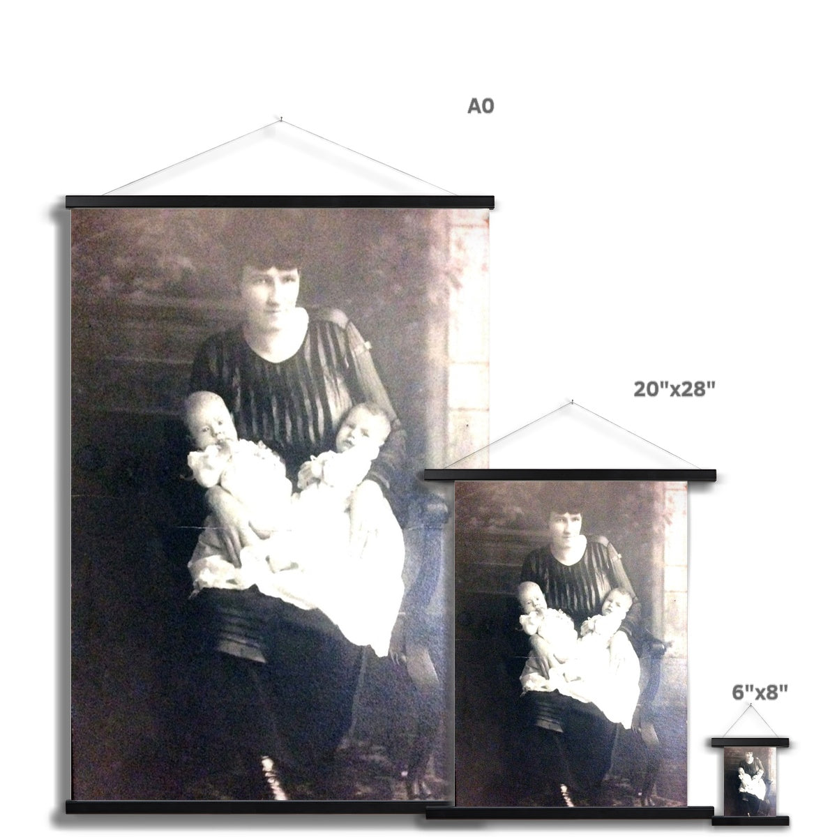 Early 1900s Mother and Twins Fine Art Print with Hanger