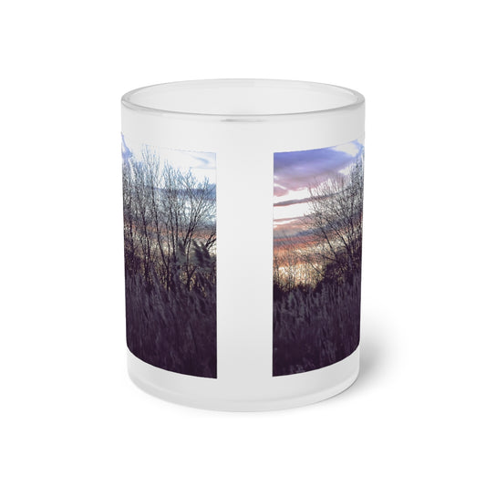 Fall Sunset In a Grassy Field Frosted Glass Mug