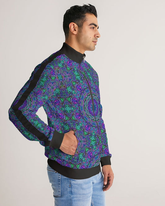 Blue Green Purple Kaleidoscope Men's Stripe-Sleeve Track Jacket