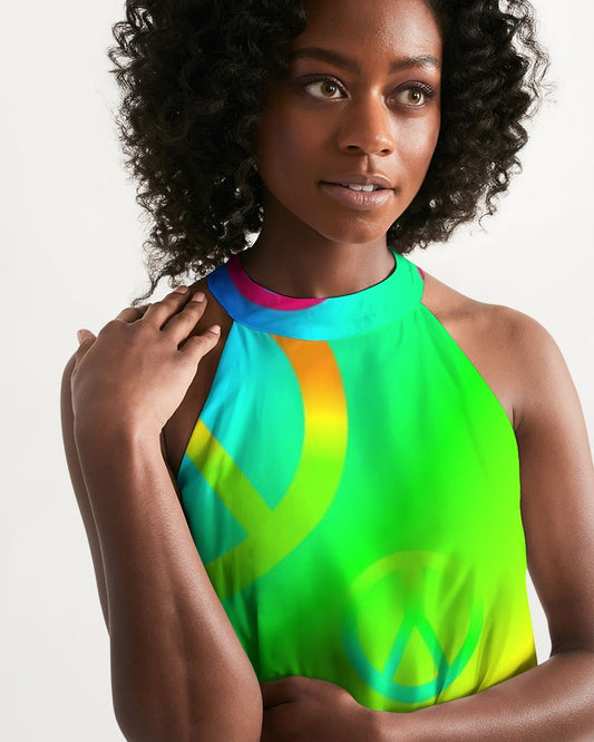 Rainbow Peace Signs Women's Halter Dress