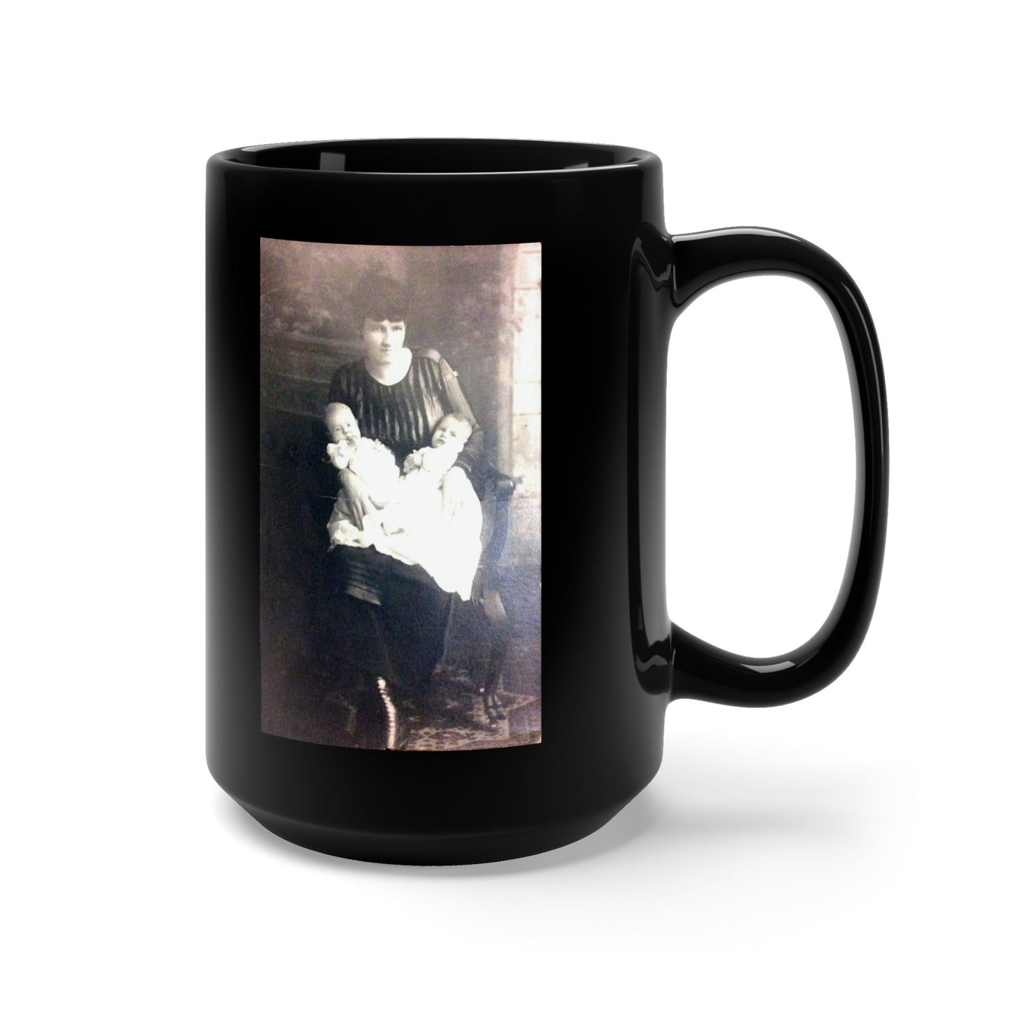 Early 1900s Mother with Twins Black Mug 15oz
