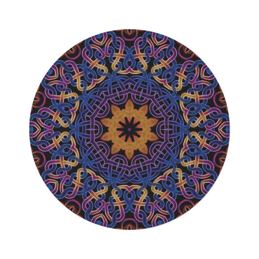 Blue Gold Celtic Kaleidoscope Round Rug