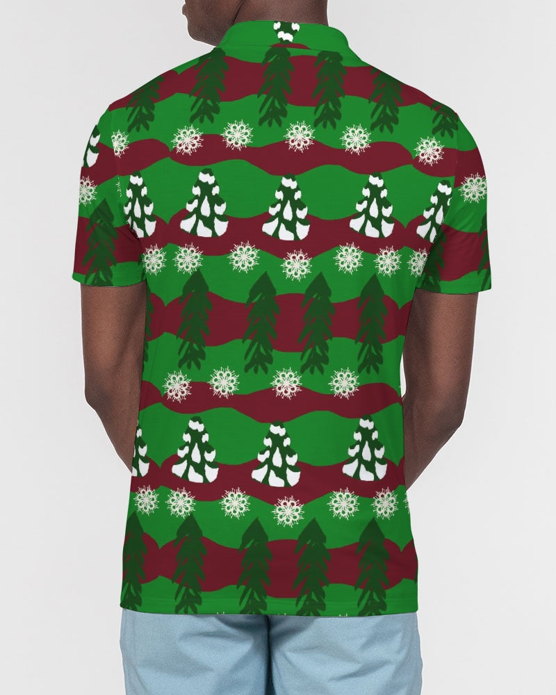 Snowy Evergreen Pattern Men's Slim Fit Short Sleeve Polo