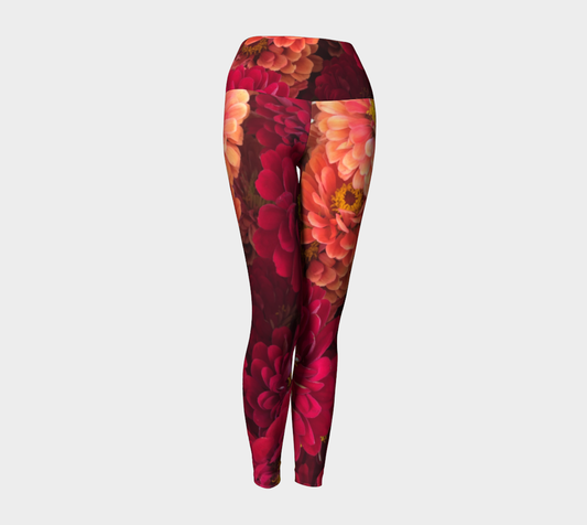Peach and Pink Zinnias Yoga Leggings