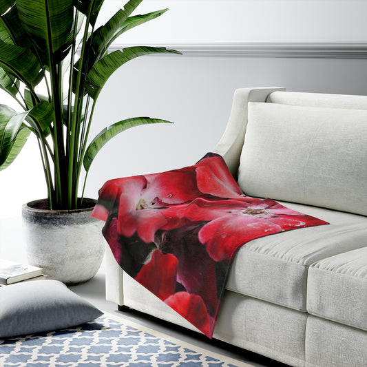 Bright Red Flowers Velveteen Plush Blanket