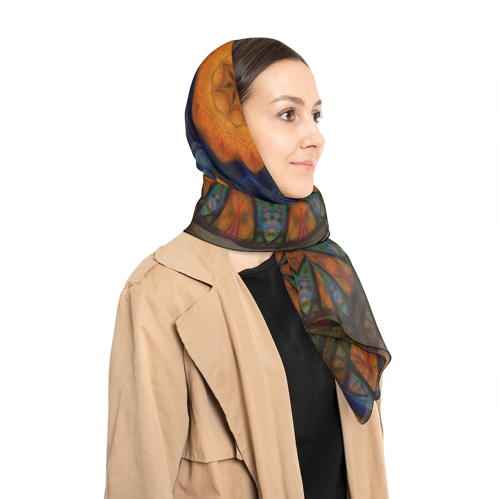 Blue Orange Sketchy Kaleidoscope Poly Scarf
