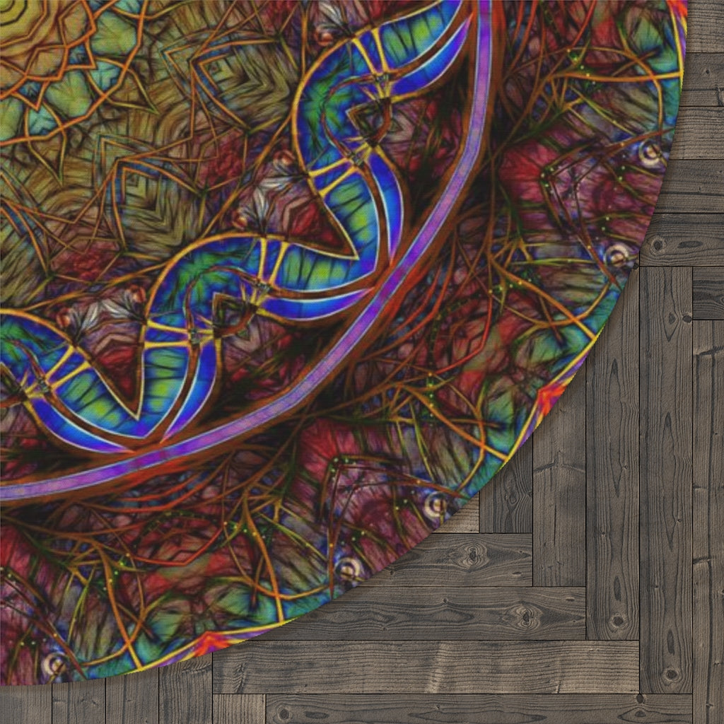 Blue Pink Windy Abstract Round Rug
