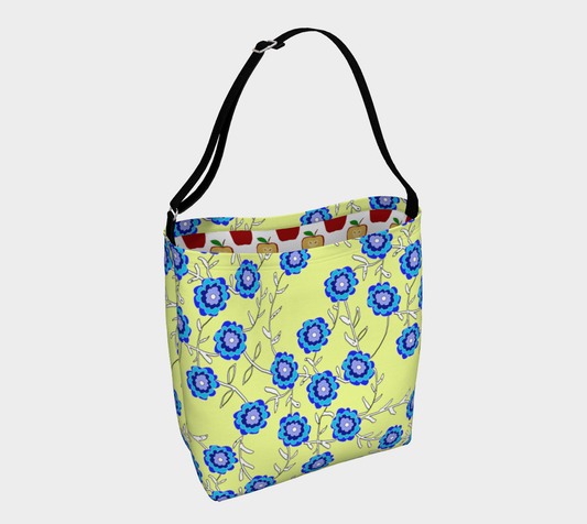Blue Flowers On Yellow Day Tote