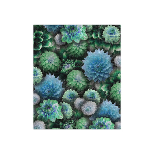 Blue Green Dahlias Collage Crushed Velvet Blanket